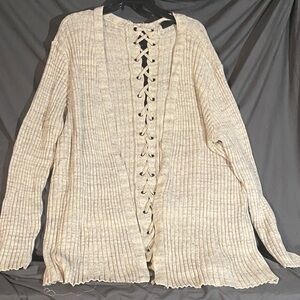 Lane Bryant Beige Cardigan with Lace-Up Front
